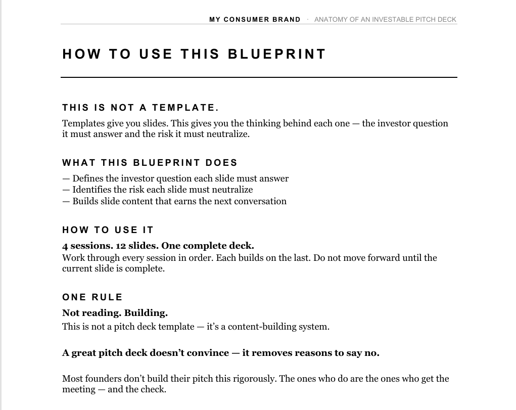 Pitch Deck Blueprint - my consumer brand